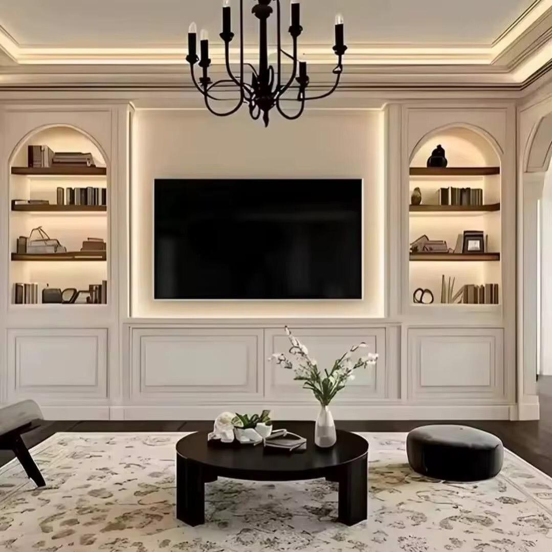 Classic arches, paneled wall, warm backlight