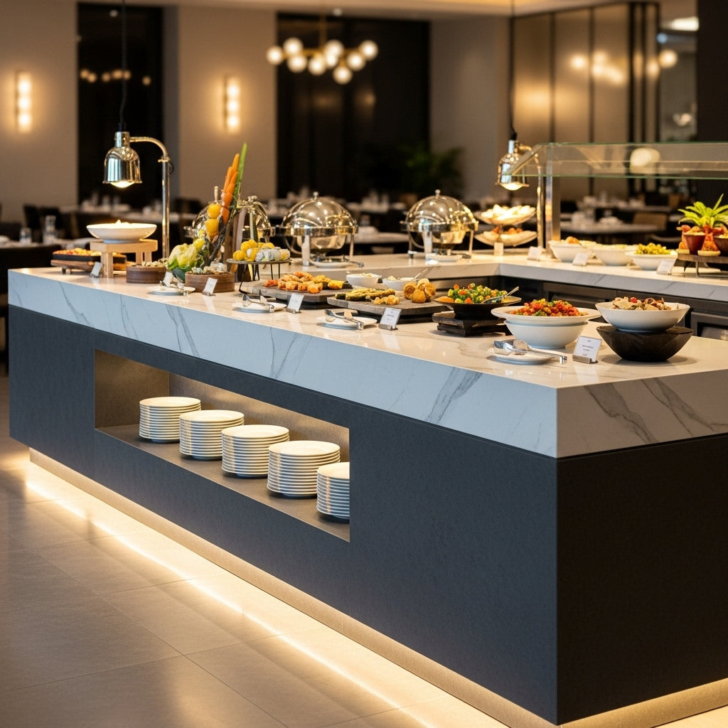 Buffet counters with marble & quartz