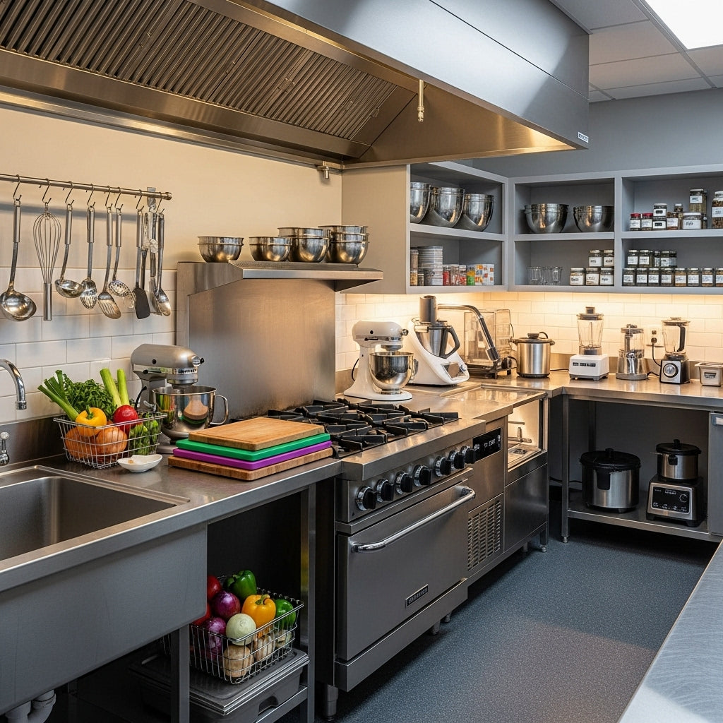 compact pro kitchen with utensil rail